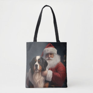 Bolsa Tote Bernese Mountain Dog Papai Noel Natal Festivo