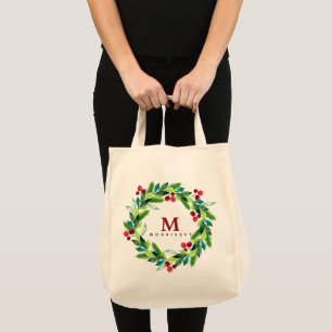 Bolsa Tote Berries e Hollies Wreath Monograma
