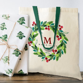 Bolsa Tote Berries e Hollies Wreath Monograma