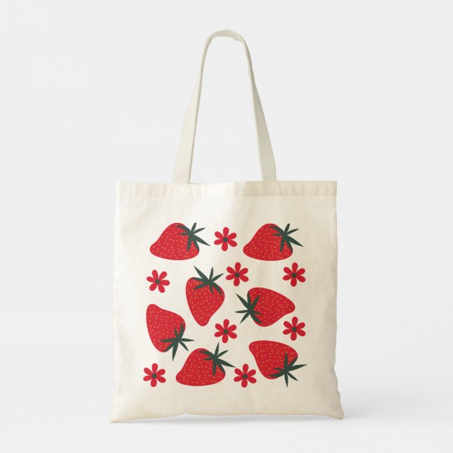Bolsa Tote Berry Bloom – Tote Floral de Morango Divertido (Verso)