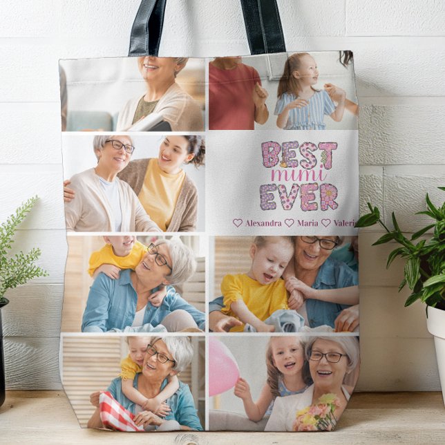 Bolsa Tote Best Mimi Ever Floral 7 Photo Collage (Criador carregado)