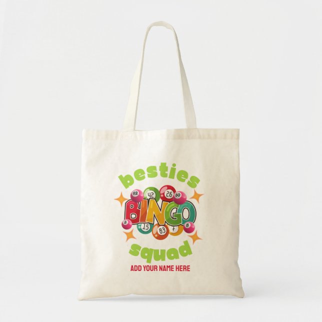 Bolsa Tote BESTIES BINGO SQUAD Nome Personalizado Bachelorett (Frente)