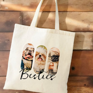 Bolsa Tote Besties Pet Simple Modern Reproduzir Três Fotos