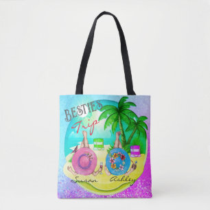 Bolsa Tote Besties viagem de verão praia azul personalizada