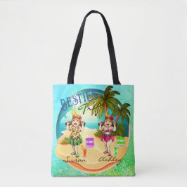 Bolsa Tote Besties viagem de verão praia azul personalizada
