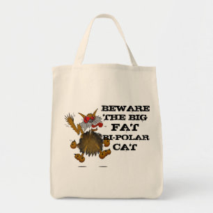 Bolsa Tote BEWARE o CAT BIPOLAR GRANDE do FAT cómico