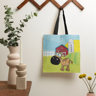 Bolsa Tote Bezerro de Desenho Animado numa Fazenda