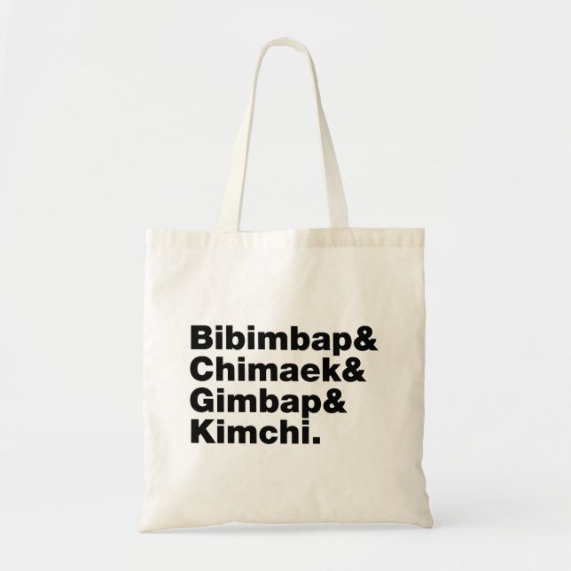 Bolsa Tote Bibimbap & Chimaek & Gimbap & Kimchi. Comidas core (Frente)