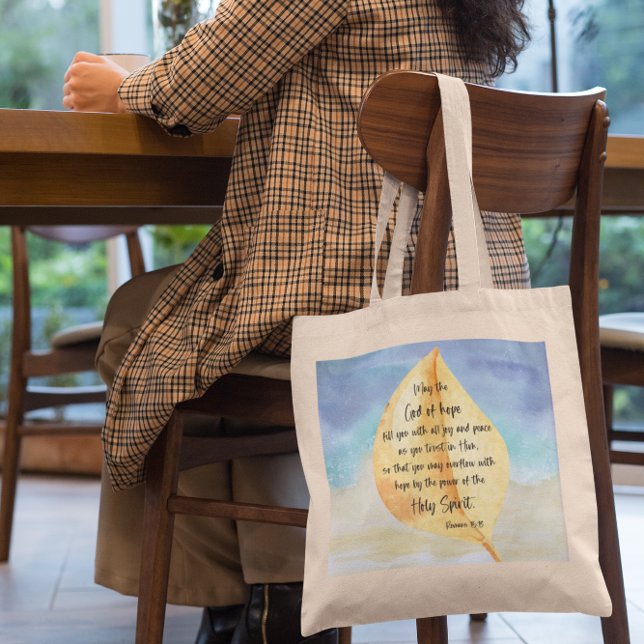 Bolsa Tote Bible verse Romans Yellow Blue (Criador carregado)