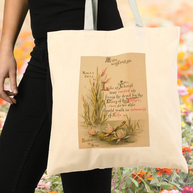 Bolsa Tote Bíblia católica floral católica Páscoa versa (Vintage Floral Religious Christian Catholic Bible Verse Resurrection Christ is risen Easter Tote Bag)