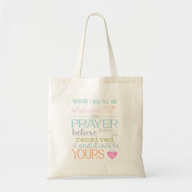 Bolsa Tote Bíblia Cristã Bonita Verso Oração Faith Pastel NIV (Frente)