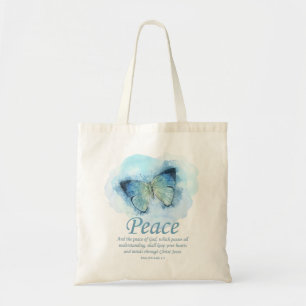 Bolsa Tote Bíblia cristã de mulher Verse Butterfly:Paz