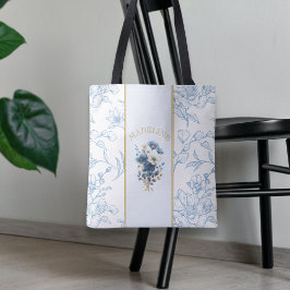 Bolsa Tote Bíblia Floral Branco Azul Moderno Verso Nome Perso