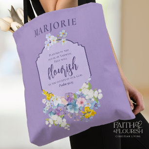Bolsa Tote Bíblia Floral de Aquarela Verso Roxo Personalizado