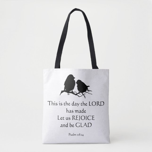 Bolsa Tote Bíblia Inspiracional Verso Psalm 118:24 Pássaros (Frente)