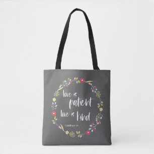 Bolsa Tote Bíblia Verso: O amor é paciente, o amor é gentil