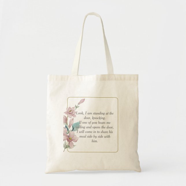 Bolsa Tote Bíblia verso Revelação 3:20 Tote Bag-n3 (Frente)