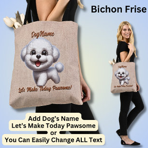 Bolsa Tote Bichon Frise - Adicione o nome do cão, altere o te