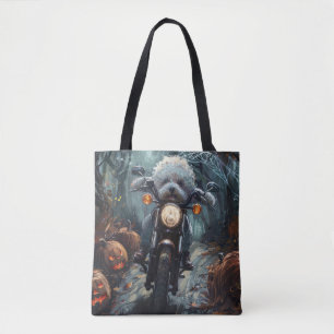 Bolsa Tote Bichon Frise Andando de Motocicleta Halloween Assu