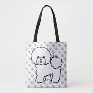 Bolsa Tote Bichon Frise Cachorro de Desenho Animado Fofo & Pa