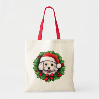 Bolsa Tote Bichon Frise Christmas Wreath