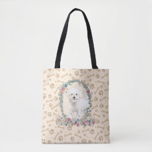 Bolsa Tote Bichon Frise Cog Paw Print & Dog Bone Cugado