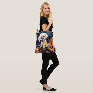 Bolsa Tote Bichon Frise de Halloween com Abóboras Assustadora