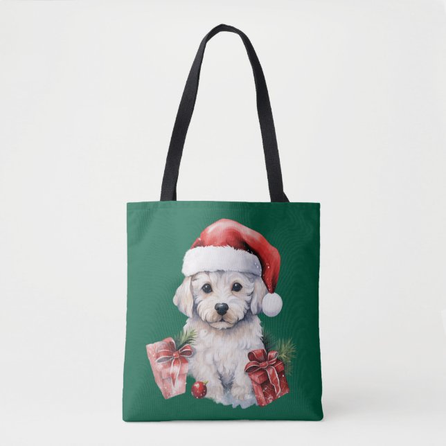 Bolsa Tote Bichon Frise Fofo no Natal (Frente)