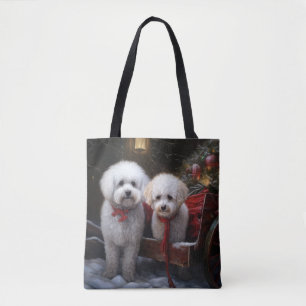 Bolsa Tote Bichon Frise Nevado Trenó Natal Decoração