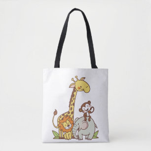 Bolsa Tote Bichos De Cartoon Bonitos - Girafa, Leão E Macaco