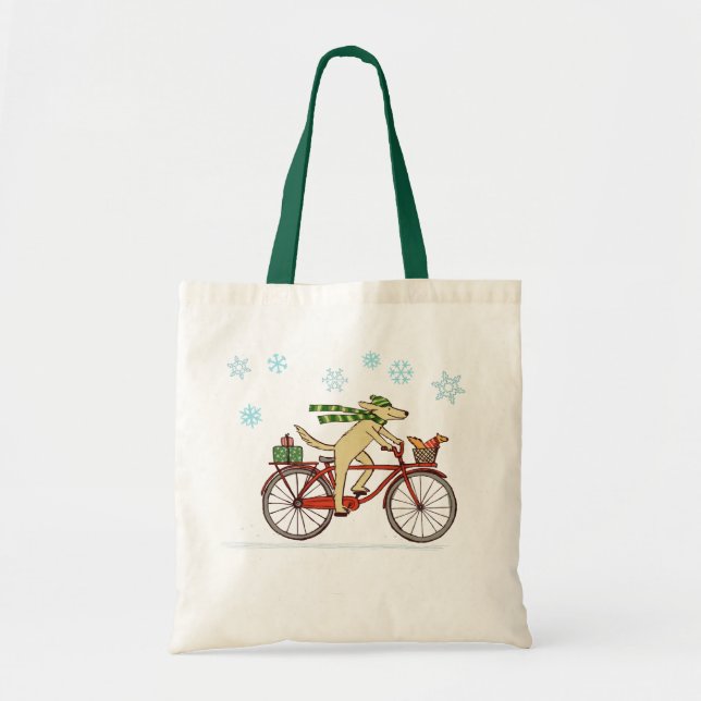 Bolsa Tote Bicicleta Andando de Cão com Feriado Whimiscal de  (Frente)