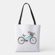 Bicicleta Com Cesto de Pássaro e Flores Azul Turqu