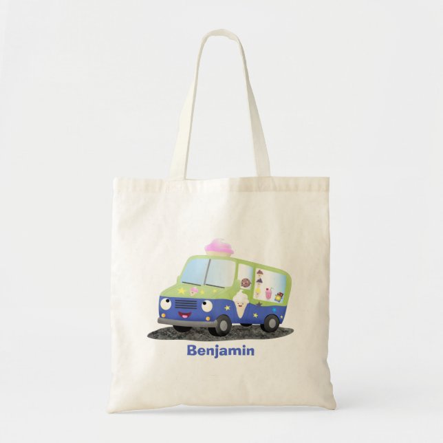 Bolsa Tote Bicicleta de caminhão de sorvete feliz (Frente)
