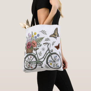 Bolsa Tote Bicicleta Floral Caprichosa e Borboletas Canvas