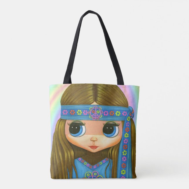 Bolsa Tote Big Eye Hippie Pintinho Girl Sign '60's 70 (Verso)