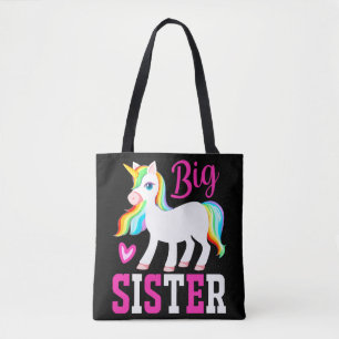 Bolsa Tote Big Sister Magical Unicorn com Rainbow Mane & Tail