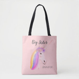 Bolsa Tote Big Sister Pink Rainbow Unicorn Personalizado