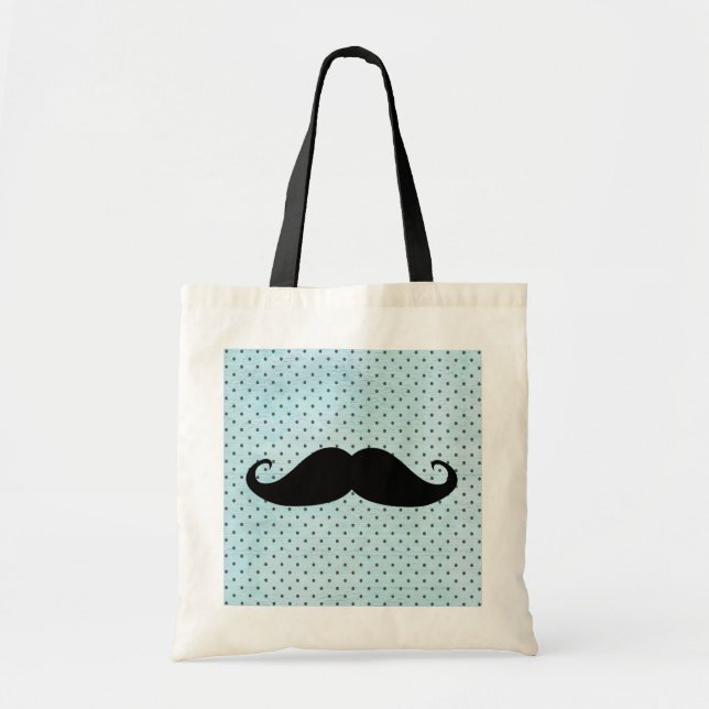 Bolsa Tote Bigode preto engraçado em bolinhas do azul da (Frente)