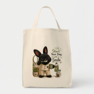 Bolsa Tote Billy Escovando os Dentes Coelhinho Rex Preto Fofo