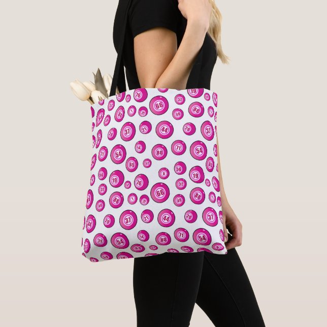 Bolsa Tote Bingo Balls Diversão Rosa e Branco (Close Up)