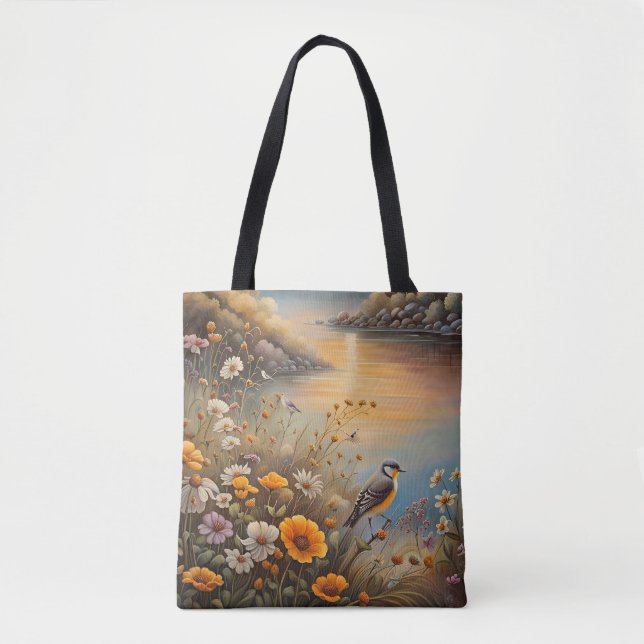Bolsa Tote Bird Nature, ilustração de fantasia, AI, (Frente)