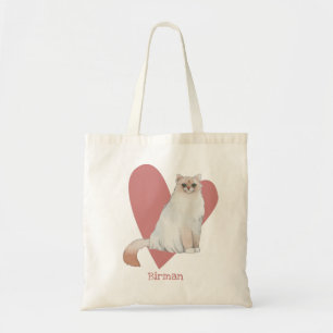 Bolsa Tote Birman Cat Watercolor Gatinho Coração Rosa