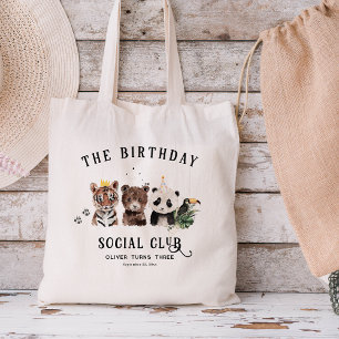 Bolsa Tote Birthday Club   Nome das Crianças de Animais Selva