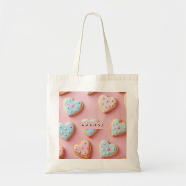 Bolsa Tote Biscoito Coração de Pastel Doce Personalizado (Frente)