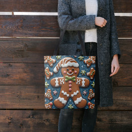 Bolsa Tote Biscoito de Natal Nevando Homem de Biscoito