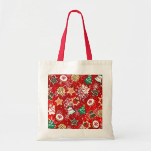 Bolsa Tote Biscoitos de Natal e Flocos de Neve em Vermelho