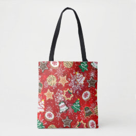 Bolsa Tote Biscoitos de Natal e Flocos de Neve em Vermelho
