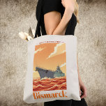 Bolsa Tote Bismarck German Battleship - Vintage Naval Poster<br><div class="desc">This striking vintage-style travel poster captures the imposing silhouette of the Bismarck, the lead ship of her class and a symbol of German naval engineering during World War II. Rendered in a warm, retro color palette of burnt orange, cream, and slate grey, the illustration depicts the battleship cutting through stylized,...</div>