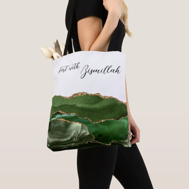 Bolsa Tote Bismillah Alhamdullilah Ágata Verde (Close Up)