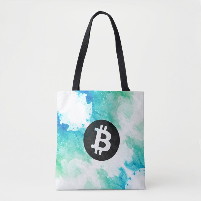 Bolsa Tote Bitcoin Aquarela (Estilo 5 - Wave Rider) (Frente)